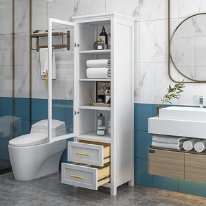 北欧实木浴室边柜橡木卫生间落地收纳储物侧柜马桶防水置物高立柜