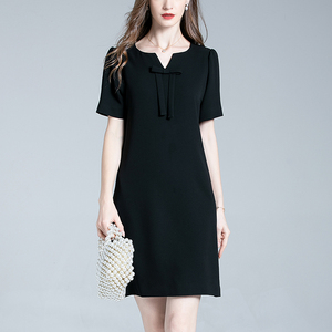 欧美轻奢高端品质大码女装夏季新款胖mm经典小黑裙优雅减龄连衣裙