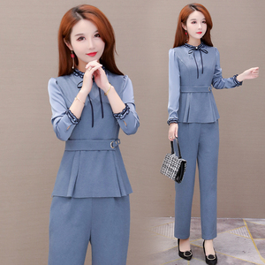 女士套装2020新款春秋韩版洋气减龄修身时尚长袖休闲阔腿裤两件套