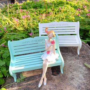 花园阳台庭院微景观木质小椅子摆设客厅玄关装饰摆件吊脚娃娃坐椅