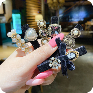 和雅致旗舰店天猫s925纯银蝴蝶结珍珠发夹侧边一字夹网红2021年新款