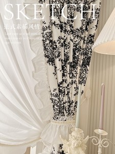 法式典雅素描风情 复古黑白提花荷叶花边设计师客厅卧室遮光窗帘