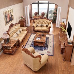 欧式真皮沙发123组合美式实木套房别墅头层牛皮客厅奢华复古沙发