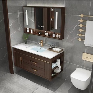 新中式现代岩板浴室柜组合橡木吊柜卫生间洗脸盆实木洗漱台卫浴柜