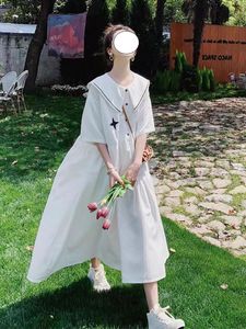 娃娃领白色连衣裙女超长款到脚踝夏季学院风高级感法式高个子长裙