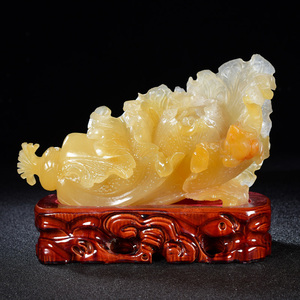 新疆天然玉石克拉玛依乌尔禾地表籽料鸡油黄金丝玉冻光料白菜摆件