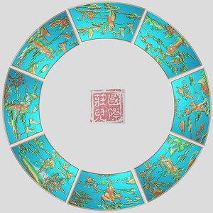 t63精雕图八仙八宝圆桌面扇形餐桌浮雕家具人物山水木雕灰度图jdp