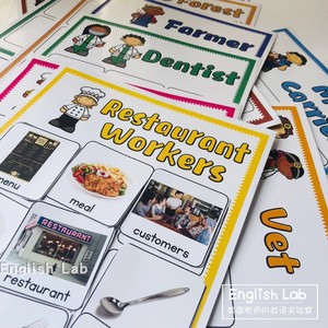 英语启蒙双语幼儿园 职业社区工作主题趣味分类配对游戏 教师教具