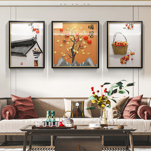 客厅装饰画三联实物画手工装裱镶嵌立体挂画简约现代大厅风景壁画