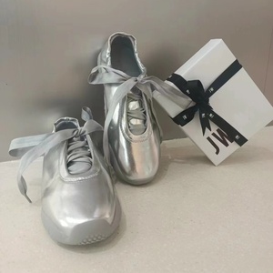 jwp芭蕾舞运动鞋女款厚底2024新款银色圆头增高法式缎带休闲美鞋
