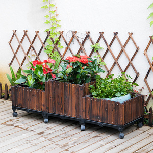 户外防腐木花箱阳台木质花盆长方形花槽碳化实木蔬菜种植箱特大号