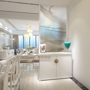 现代进门玻璃客厅屏风鞋柜上的隔断装饰磨砂双面简约卧室玄关墙