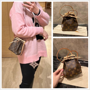lv/路易威登女包老花nano noe抽绳迷你水桶包单肩斜挎包m41346