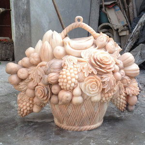 石雕花篮天然石头刻花篮水果篮别墅庭院公司门口开业送礼装饰摆件