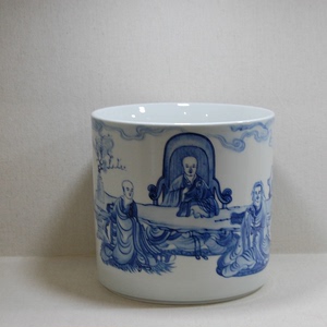 真如堂 早期精品手绘青花瓷大笔筒 景德镇珍品手工瓷器 正品询价