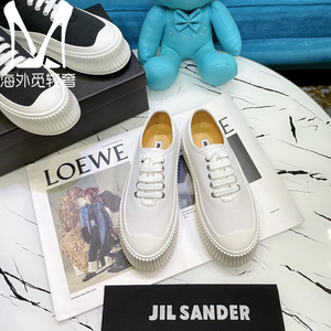 在途现货jil sander系带小白鞋饼干鞋帆布鞋厚底松糕鞋女鞋时尚潮