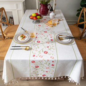 北欧轻奢风亚麻布艺桌布田园风格长条餐桌布清新高级感四方形台布