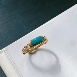 天然原矿绿松石戒指—链条马鞍戒男女款指环高瓷18k金镶嵌7.8/4mm