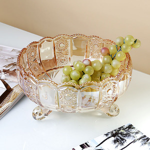 欧式创意大号玻璃带脚金色水果盘现代客厅家用茶几糖果零食盆