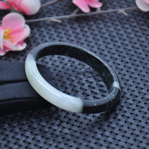 独山玉黑白半山半水独玉镯子54-62扁条玉镯女款首饰河南