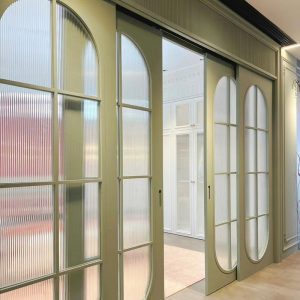 法式复古长虹玻璃隔断奶油风简约现代推拉门厨房客厅阳台浴室移门