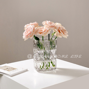 网红花瓶摆件玻璃透明水晶客厅水养插花鲜花玫瑰简约高级感餐桌小
