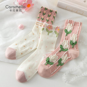 3双装袜子女春夏季网眼薄款日系甜美学院风纯棉中筒洛丽塔堆堆袜