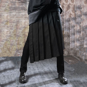 潮流裤裙男七分裤男士半身裙不规则百褶裙男休闲国潮韩版宽松短裤