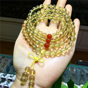 东海水晶  天然黄水晶108颗佛珠手持念珠手链
