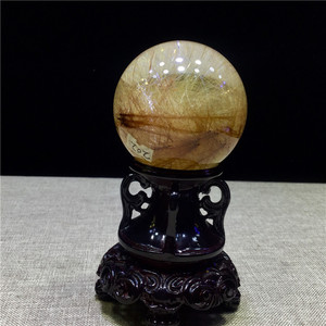 东海水晶天然金发晶形状发树形发聚宝盆水晶球风水摆件