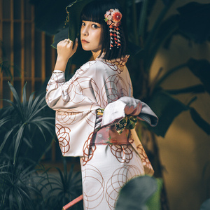 和合二仙儿2021年日本改良和服艺伎夏季纯白色神明少女四件套浴衣