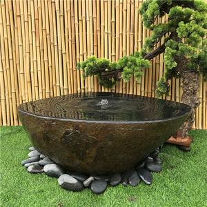 黑山石流水石钵天然禅意枯山水日式庭院涌水喷泉水池户外景观水钵