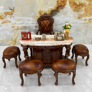 欧式别墅奢华型茶桌大理石实木雕花美式泡茶桌阳台家用仿古色家具