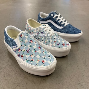 vans范斯三层增高加厚板鞋牛仔帆布立体拼接小花色一脚蹬休闲女鞋