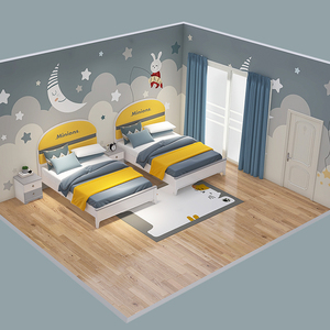 实木儿童床女孩双胞胎床男孩床双人床公主房间儿童房家具组合套装