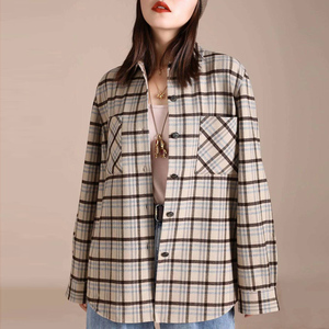 正品哥弟新款专柜女装2021春季韩版个性休闲格子长袖衬衫外套上衣