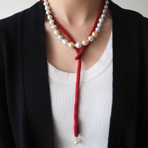 2023年秋冬款一颗天然珍珠项链欧美小众手工制作红绳高级感毛衣链