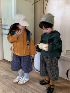 韩版儿童春季新款纯色棉质连帽卫衣男女宝宝宽松洋气套头帽衫上衣