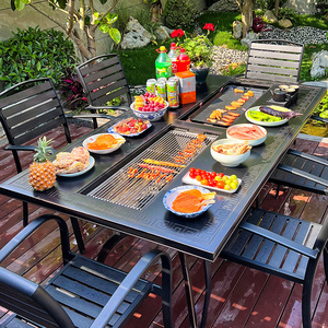 户外烧烤桌椅庭院电烤炉家用韩式无烟别墅铸铝室外休闲大型烧烤架