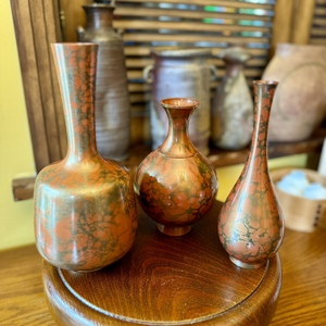 日本带回铜器 紫斑铜瓶花器 禅意花瓶摆件复古装饰日式插花花道