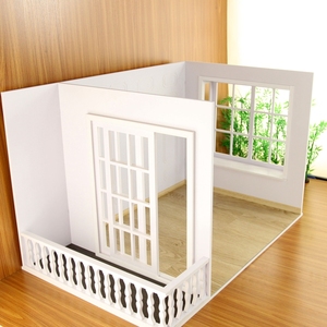 bjd sd娃娃6分娃屋小布blythe拍照展示场景带飘窗露台推拉门小屋