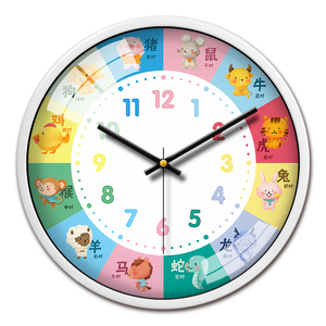 可爱卡通儿童房挂钟十二生肖动物钟表早教认知学习幼儿园静音时钟