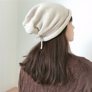 秋冬日系毛线帽抽绳系带韩版百搭针织堆堆帽休闲卷边时尚女士帽子