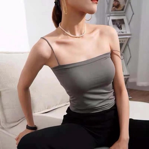 细绳吊带背心美背一字围纯色带一体胸垫细肩带显瘦打底衫抹胸内衣