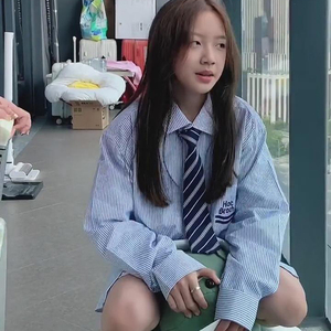 逗比范33姐同款衣服儿童jk送领带长袖衬衫男2021春秋条纹衬衣班服