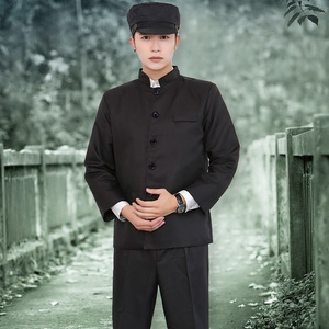 国庆唐装立领演出服中山装表演服五四青年装男民国服装学生装带帽