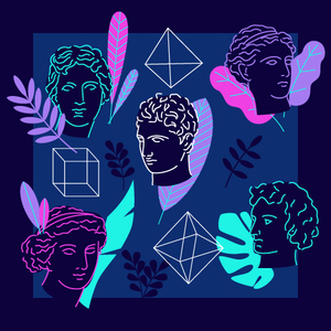 ins风抽象后现代大卫雕塑石膏头像线条素材手绘简笔画png免扣ai