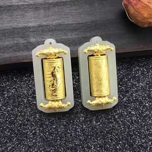 金镶玉转经筒足金和田玉转运筒吊坠男观音米勒佛龙凤百福心经项链