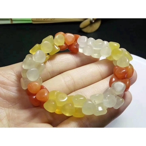 新疆金丝玉宝石光手链克拉玛依戈壁玉雅丹彩玉心心相印手串