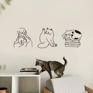 猫星人 可爱卡通猫咪简笔画宠物店铺儿童房间布置装饰墙上贴纸